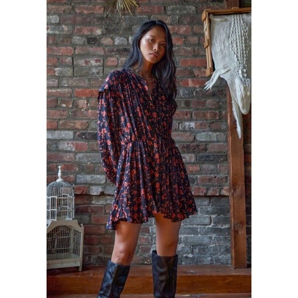 Free People Flower Fields Mini Dress Dark Combo Black